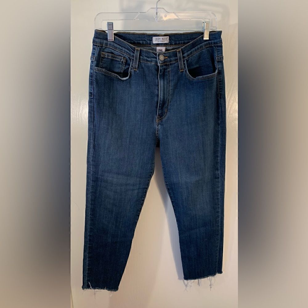 Judy blue EUC blue high waisted cropped fringe hem skinny jeans Size 1X